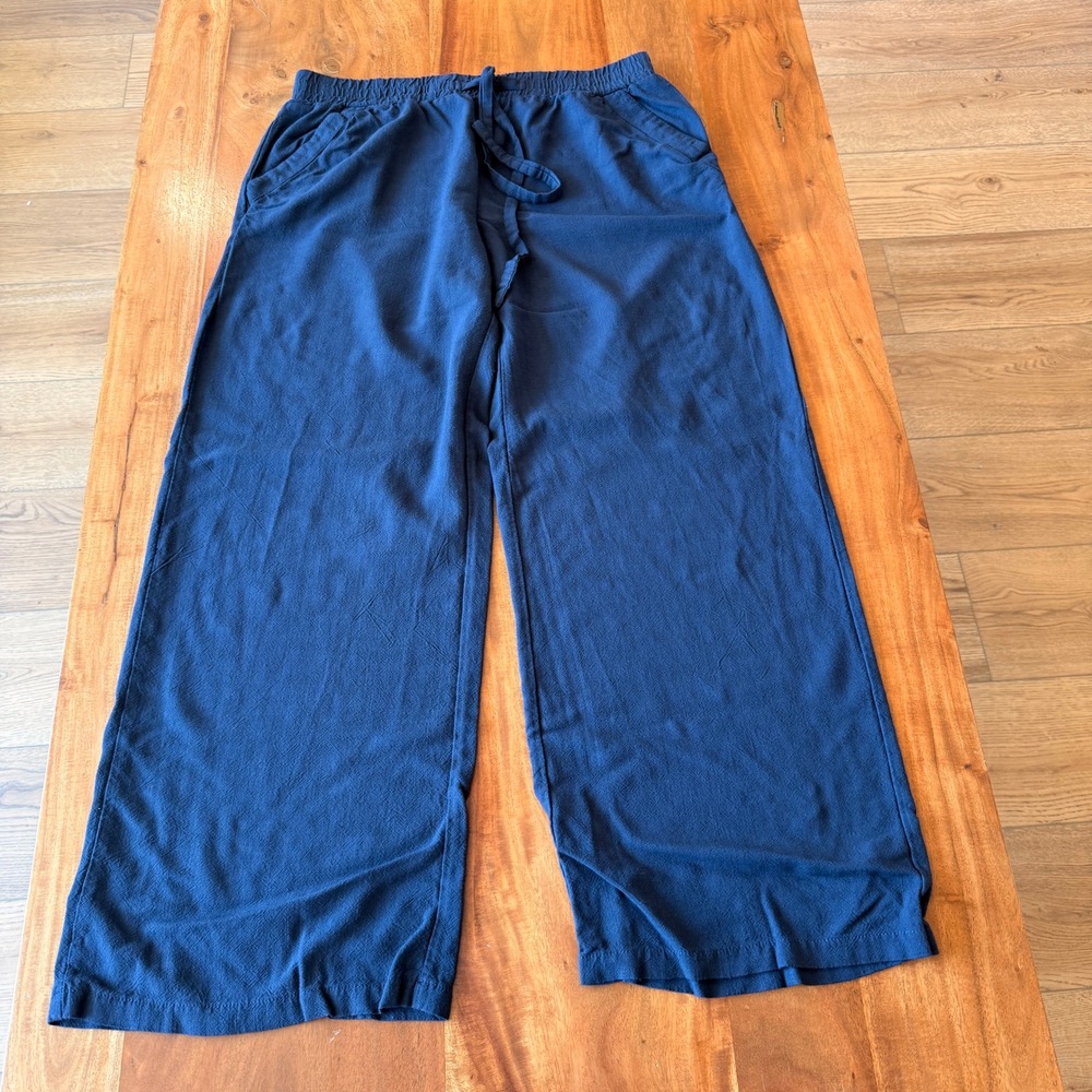 Sienna Sky Women's Navy Blue Linen Blend Wide Leg Trousers Size XL